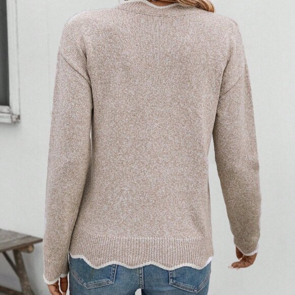 Khaki Casual Women's Colorblock Sweater - Picture 2 of 6